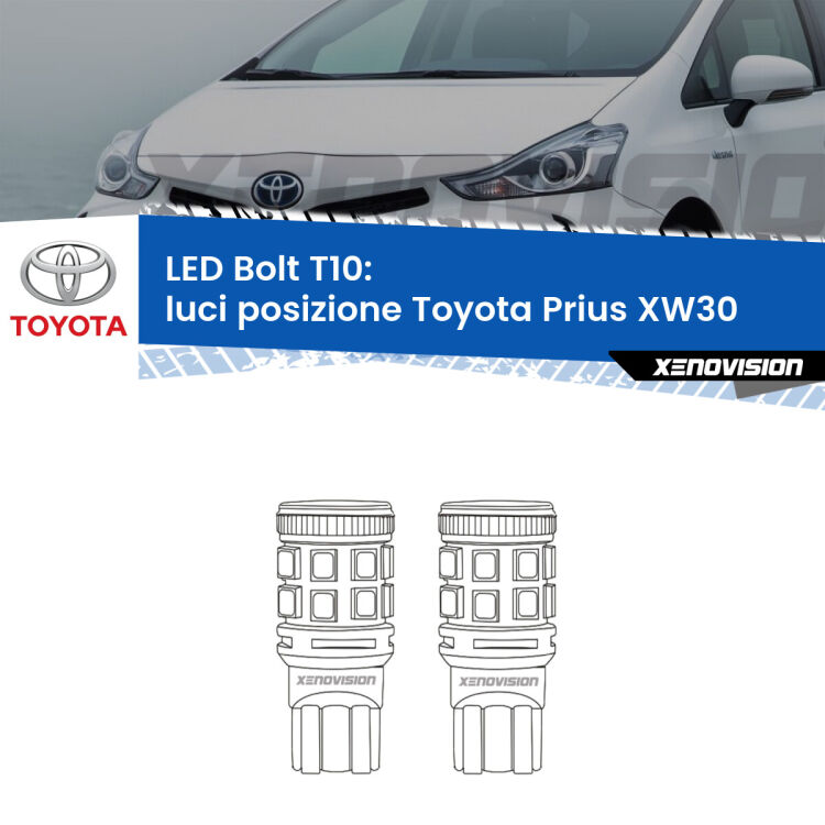 <strong>Luci posizione LED per Toyota Prius</strong> XW30 2008-2014. Coppia lampade <strong>T10</strong> modello Bolt canbus.