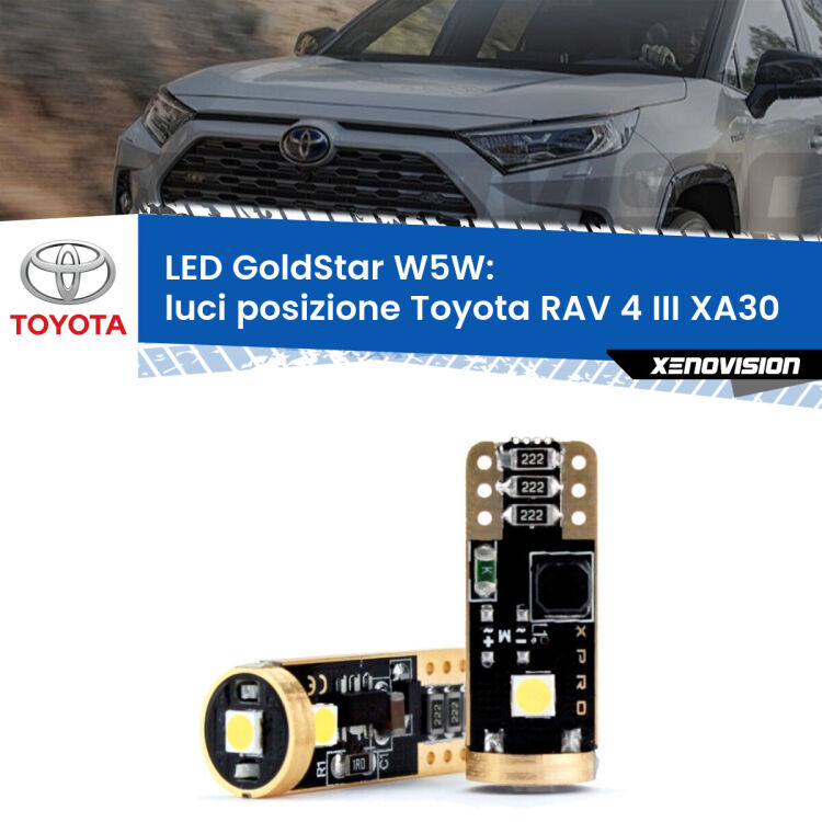 <strong>Luci posizione LED Toyota RAV 4 III</strong> XA30 2005-2014: ottima luminosità a 360 gradi. Si inseriscono ovunque. Canbus, Top Quality.