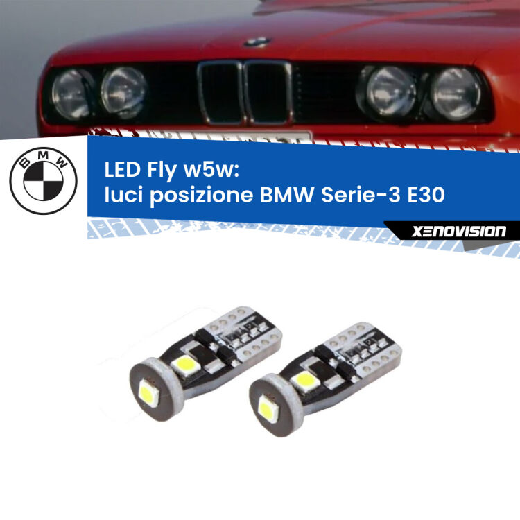 <strong>luci posizione LED per BMW Serie-3</strong> E30 Versione 1. Coppia lampadine <strong>w5w</strong> Canbus compatte modello Fly Xenovision.