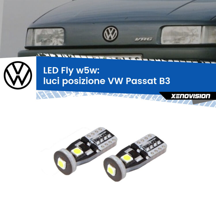 <strong>luci posizione LED per VW Passat</strong> B3 Versione 1. Coppia lampadine <strong>w5w</strong> Canbus compatte modello Fly Xenovision.