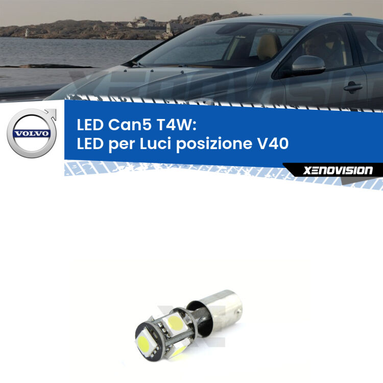 <strong>luci posizione LED per Volvo V40</strong>  1995-2004. Lampadina <strong>T4W</strong> BA9s Canbus da Xenovision.