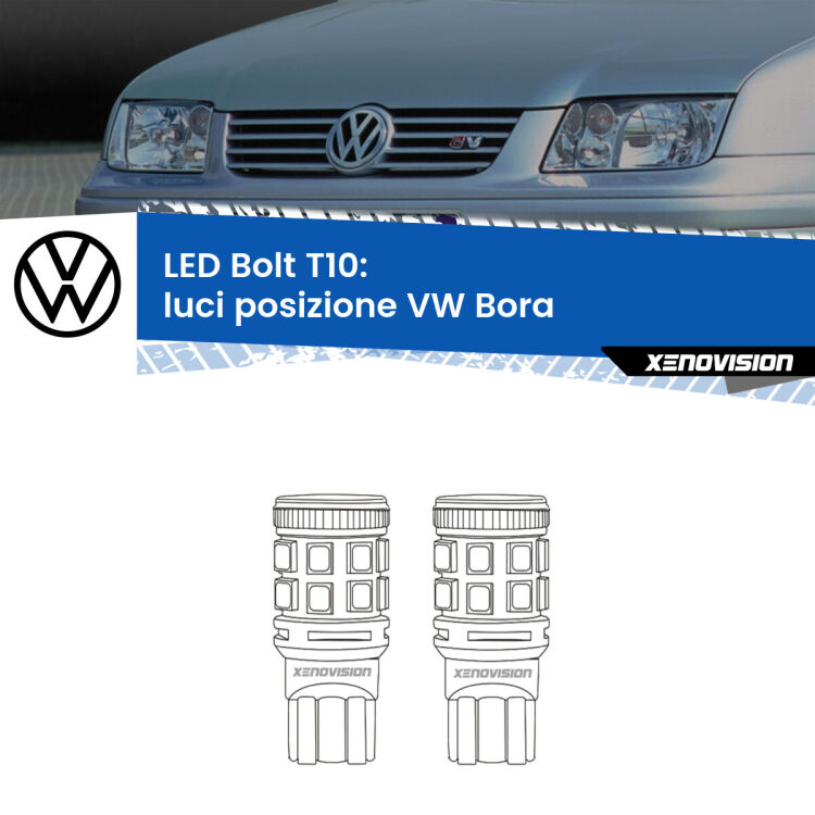 <strong>Luci posizione LED per VW Bora</strong>  1999-2006. Coppia lampade <strong>T10</strong> modello Bolt canbus.