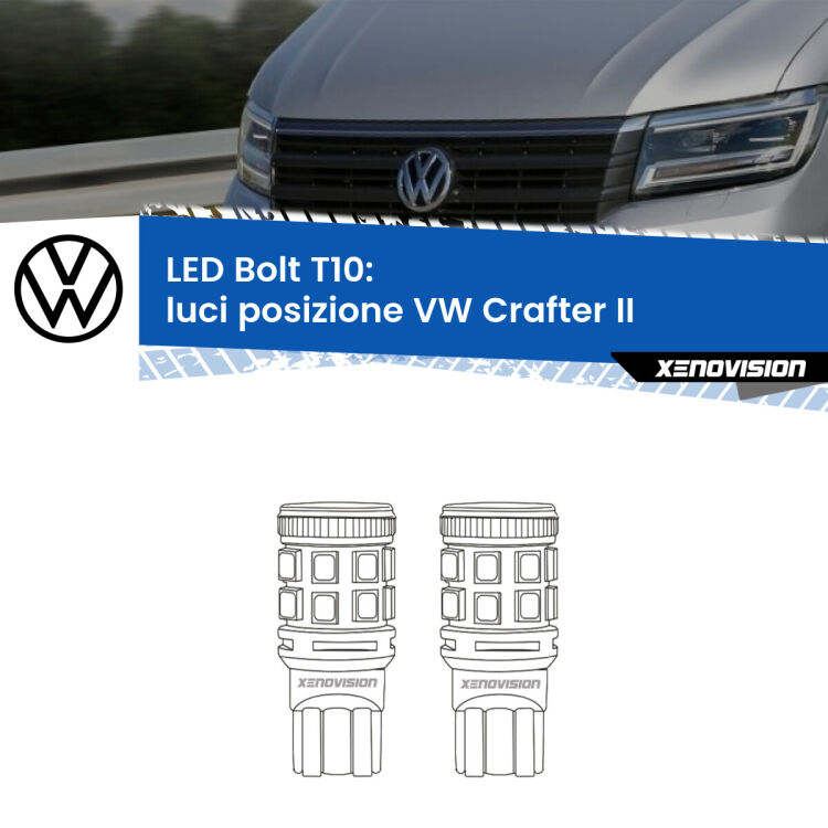 <strong>Luci posizione LED per VW Crafter</strong> II 2016in poi. Coppia lampade <strong>T10</strong> modello Bolt canbus.