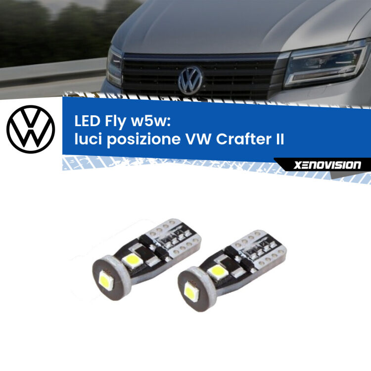 <strong>luci posizione LED per VW Crafter</strong> II 2016in poi. Coppia lampadine <strong>w5w</strong> Canbus compatte modello Fly Xenovision.