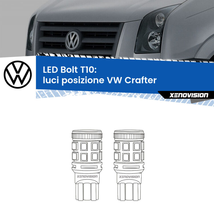 <strong>Luci posizione LED per VW Crafter</strong>  senza luci diurne. Coppia lampade <strong>T10</strong> modello Bolt canbus.