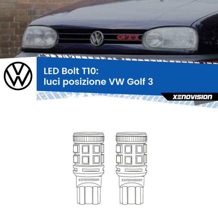 <strong>Luci posizione LED per VW Golf 3</strong>  a parabola doppia. Coppia lampade <strong>T10</strong> modello Bolt canbus.