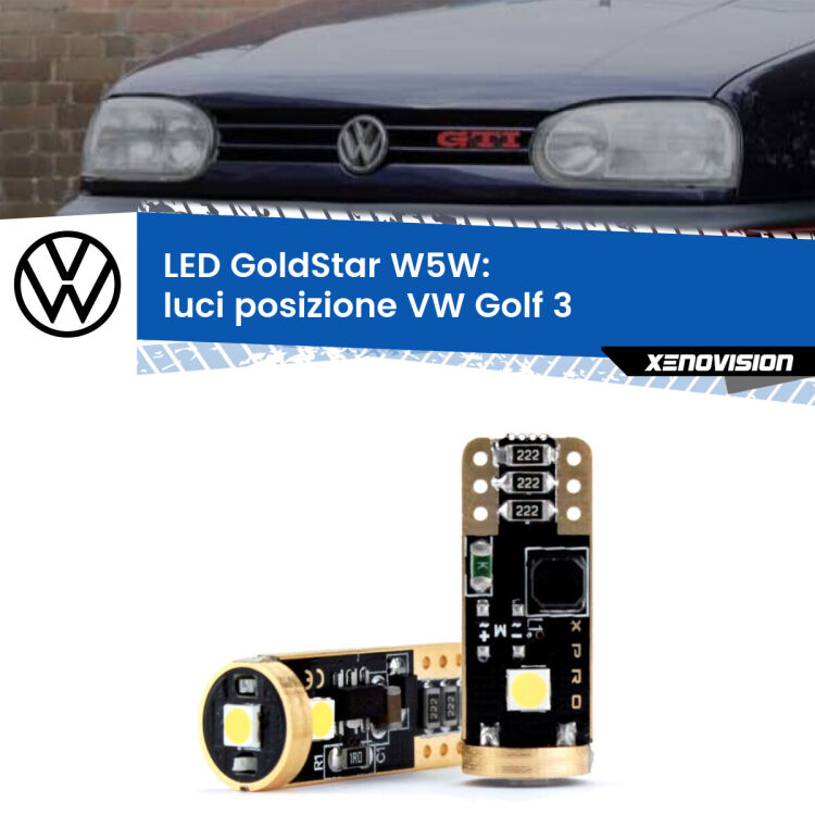 <strong>Luci posizione LED VW Golf 3</strong>  a parabola doppia: ottima luminosità a 360 gradi. Si inseriscono ovunque. Canbus, Top Quality.