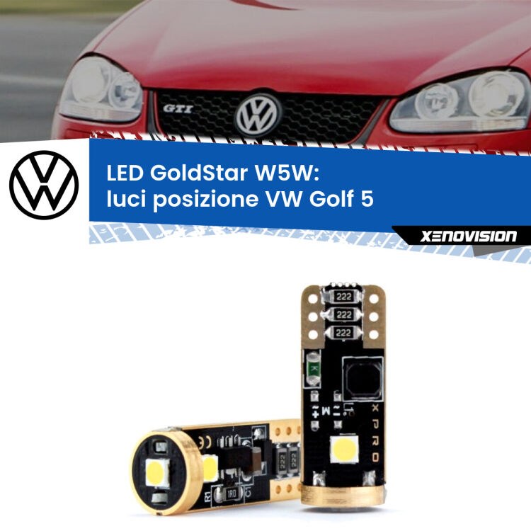 <strong>Luci posizione LED VW Golf 5</strong>  2003-2009: ottima luminosità a 360 gradi. Si inseriscono ovunque. Canbus, Top Quality.