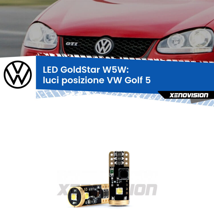 <strong>Luci posizione LED VW Golf 5</strong>  2003-2009: ottima luminosità a 360 gradi. Si inseriscono ovunque. Canbus, Top Quality.