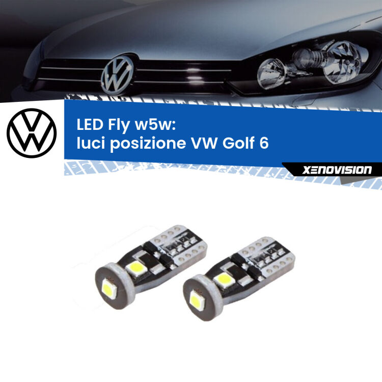 <strong>luci posizione LED per VW Golf 6</strong>  2008-2011. Coppia lampadine <strong>w5w</strong> Canbus compatte modello Fly Xenovision.