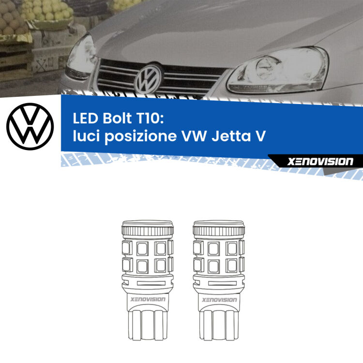 <strong>Luci posizione LED per VW Jetta</strong> V 2005-2010. Coppia lampade <strong>T10</strong> modello Bolt canbus.