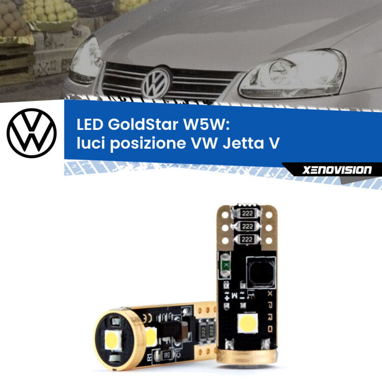 <strong>Luci posizione LED VW Jetta</strong> V 2005-2010: ottima luminosità a 360 gradi. Si inseriscono ovunque. Canbus, Top Quality.