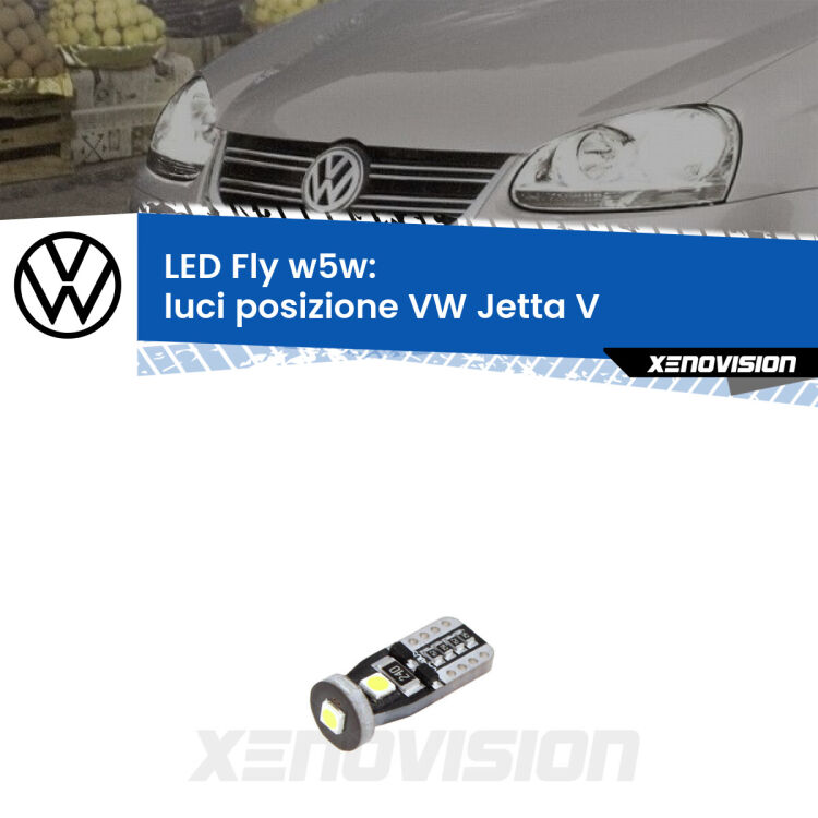 <strong>luci posizione LED per VW Jetta</strong> V 2005-2010. Coppia lampadine <strong>w5w</strong> Canbus compatte modello Fly Xenovision.