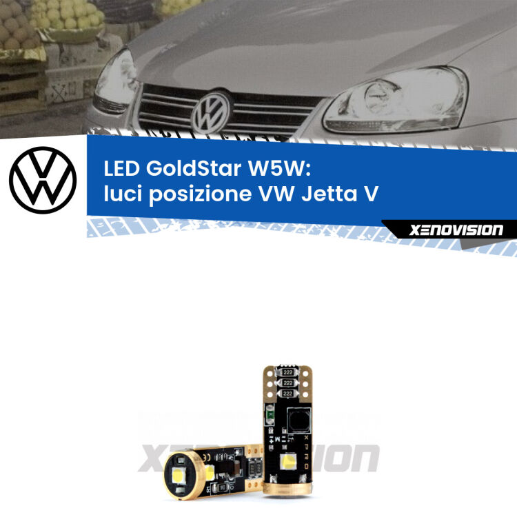 <strong>Luci posizione LED VW Jetta</strong> V 2005-2010: ottima luminosità a 360 gradi. Si inseriscono ovunque. Canbus, Top Quality.