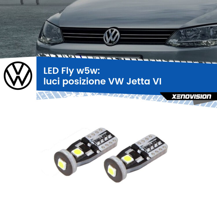 <strong>luci posizione LED per VW Jetta</strong> VI 2010-2017. Coppia lampadine <strong>w5w</strong> Canbus compatte modello Fly Xenovision.