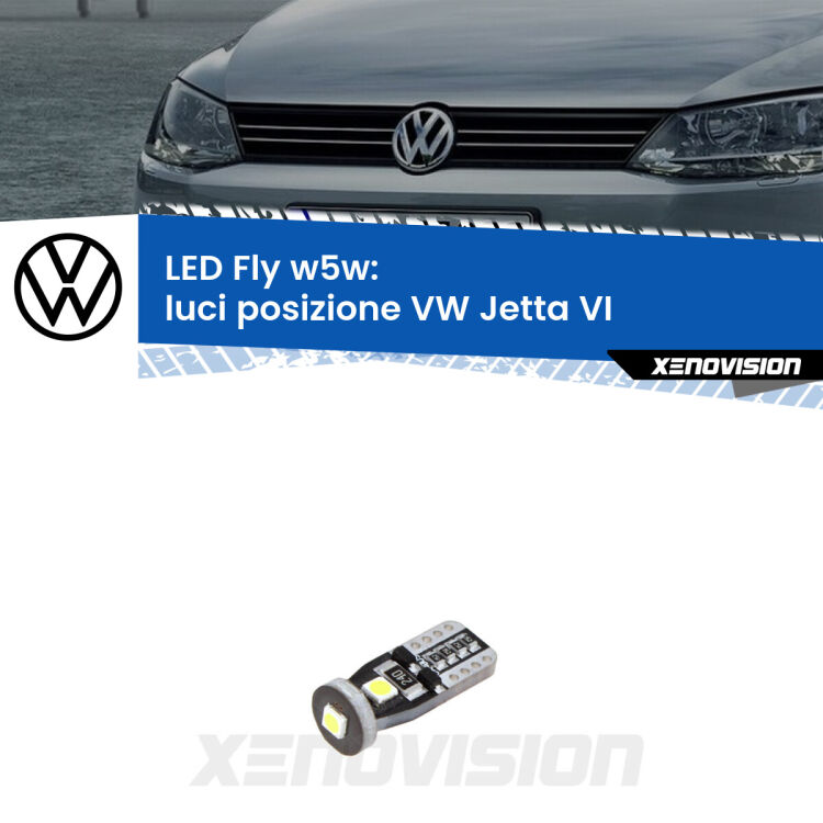 <strong>luci posizione LED per VW Jetta</strong> VI 2010-2017. Coppia lampadine <strong>w5w</strong> Canbus compatte modello Fly Xenovision.