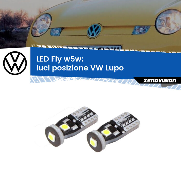 <strong>luci posizione LED per VW Lupo</strong>  1988-2005. Coppia lampadine <strong>w5w</strong> Canbus compatte modello Fly Xenovision.