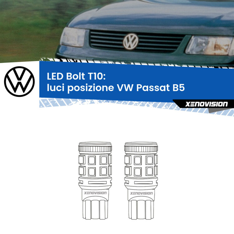 <strong>Luci posizione LED per VW Passat</strong> B5 1996-2000. Coppia lampade <strong>T10</strong> modello Bolt canbus.