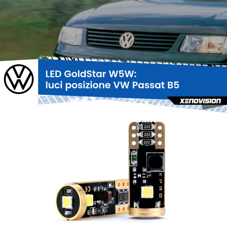 <strong>Luci posizione LED VW Passat</strong> B5 1996-2000: ottima luminosità a 360 gradi. Si inseriscono ovunque. Canbus, Top Quality.