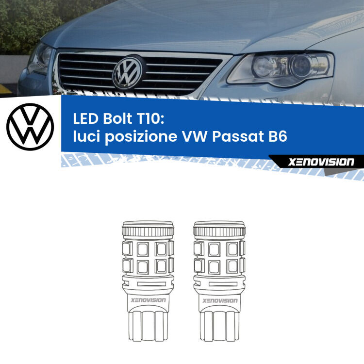 <strong>Luci posizione LED per VW Passat</strong> B6 2005-2010. Coppia lampade <strong>T10</strong> modello Bolt canbus.