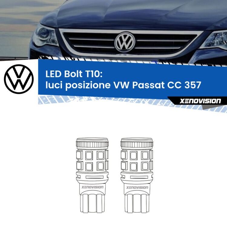 <strong>Luci posizione LED per VW Passat CC</strong> 357 2008-2012. Coppia lampade <strong>T10</strong> modello Bolt canbus.