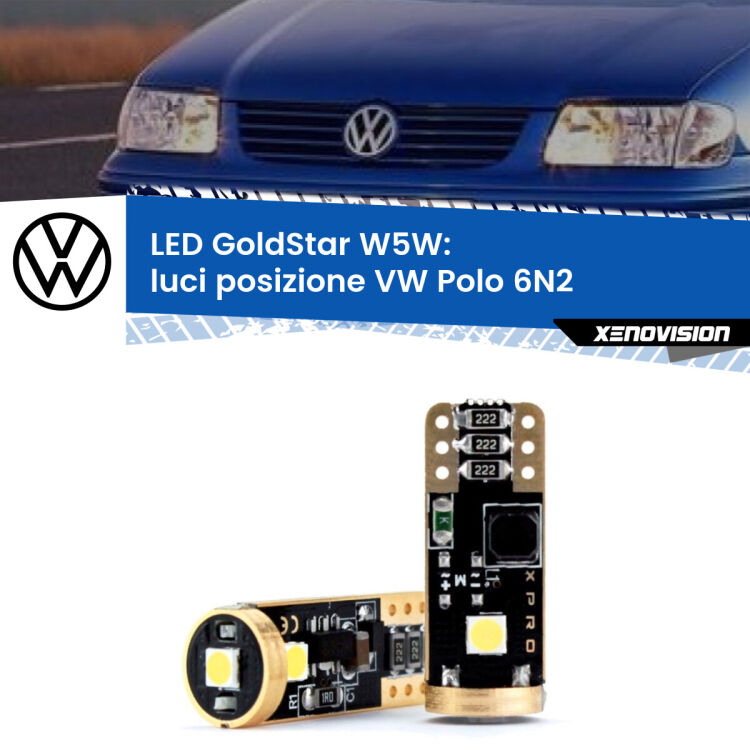 <strong>Luci posizione LED VW Polo</strong> 6N2 1999-2001: ottima luminosità a 360 gradi. Si inseriscono ovunque. Canbus, Top Quality.