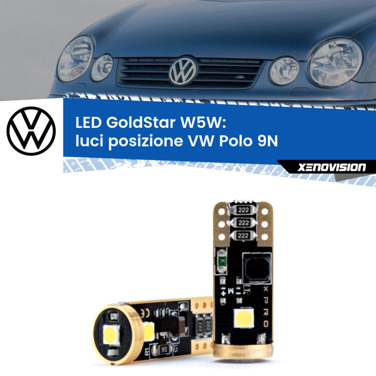 <strong>Luci posizione LED VW Polo</strong> 9N Versione 1: ottima luminosità a 360 gradi. Si inseriscono ovunque. Canbus, Top Quality.