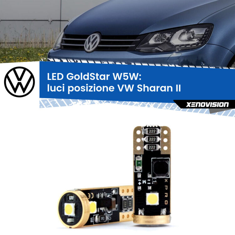 <strong>Luci posizione LED VW Sharan</strong> II 2010-2019: ottima luminosità a 360 gradi. Si inseriscono ovunque. Canbus, Top Quality.