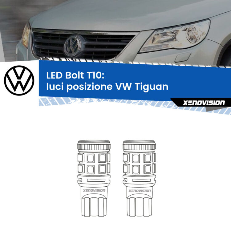 <strong>Luci posizione LED per VW Tiguan</strong>  2007-2011. Coppia lampade <strong>T10</strong> modello Bolt canbus.