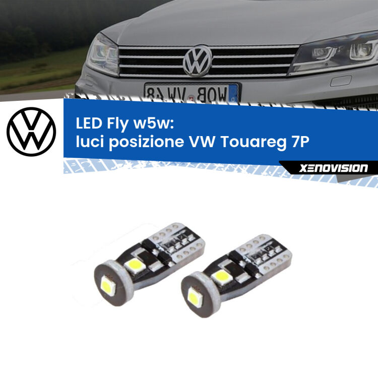 <strong>luci posizione LED per VW Touareg</strong> 7P 2010-2014. Coppia lampadine <strong>w5w</strong> Canbus compatte modello Fly Xenovision.