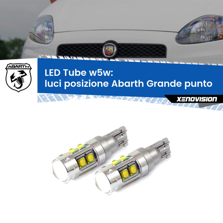 <strong>Luci posizione LED 6000k per Abarth Grande punto</strong>  2007-2010. Lampadine <strong>W5W</strong> canbus modello Tube, luce bianco lunare, lunga durata e compatibilità.