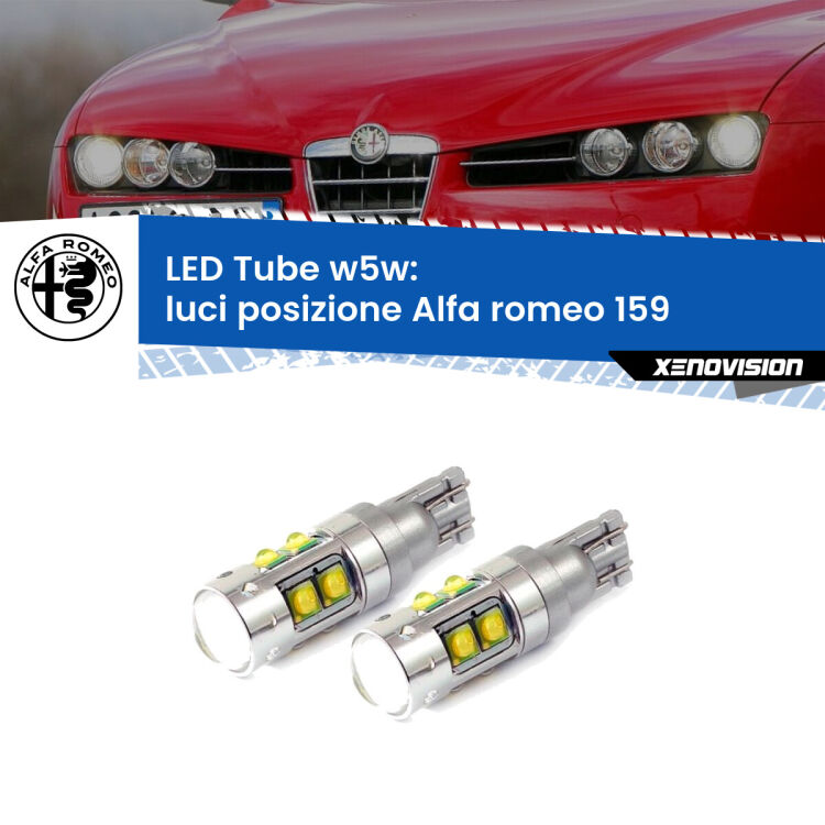 <strong>Luci posizione LED 6000k per Alfa romeo 159</strong>  2005-2012. Lampadine <strong>W5W</strong> canbus modello Tube, luce bianco lunare, lunga durata e compatibilità.