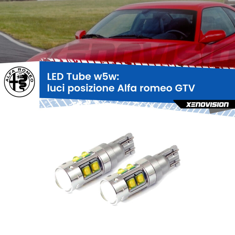 <strong>Luci posizione LED 6000k per Alfa romeo GTV</strong>  1995-2005. Lampadine <strong>W5W</strong> canbus modello Tube, luce bianco lunare, lunga durata e compatibilità.