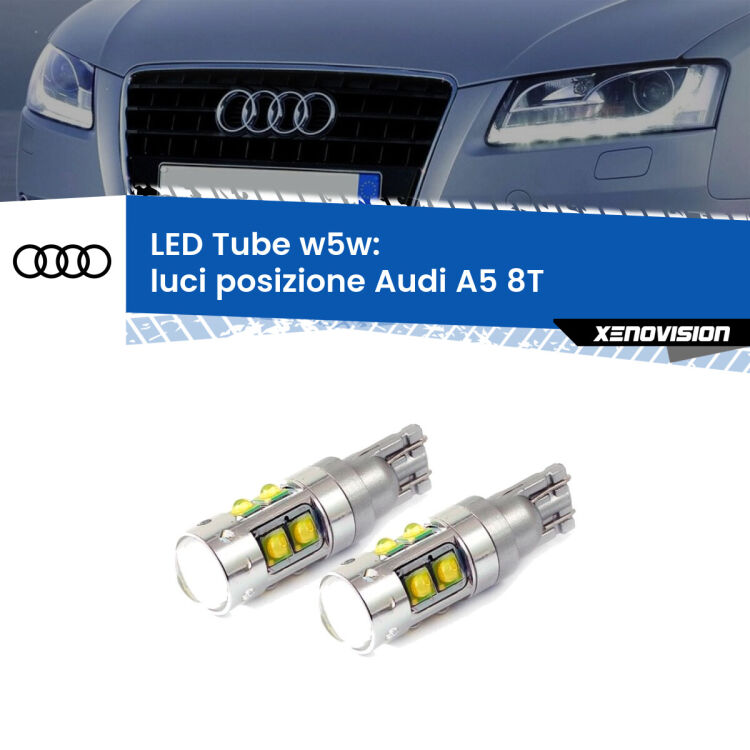 <strong>Luci posizione LED 6000k per Audi A5</strong> 8T 2007-2017. Lampadine <strong>W5W</strong> canbus modello Tube, luce bianco lunare, lunga durata e compatibilità.