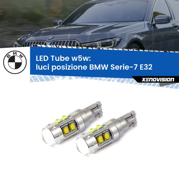 <strong>Luci posizione LED 6000k per BMW Serie-7</strong> E32 1986-1993. Lampadine <strong>W5W</strong> canbus modello Tube, luce bianco lunare, lunga durata e compatibilità.