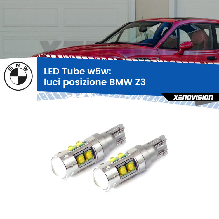 <strong>Luci posizione LED 6000k per BMW Z3</strong>  1997-2003. Lampadine <strong>W5W</strong> canbus modello Tube, luce bianco lunare, lunga durata e compatibilità.