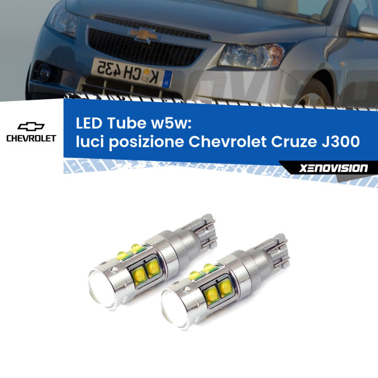 <strong>Luci posizione LED 6000k per Chevrolet Cruze</strong> J300 2009-2019. Lampadine <strong>W5W</strong> canbus modello Tube, luce bianco lunare, lunga durata e compatibilità.