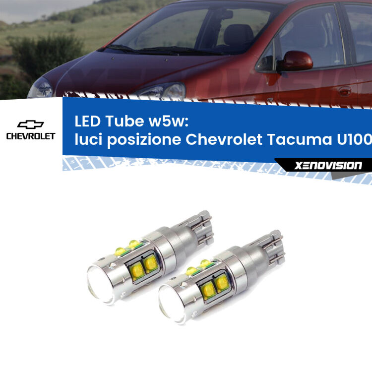 <strong>Luci posizione LED 6000k per Chevrolet Tacuma</strong> U100 2005-2008. Lampadine <strong>W5W</strong> canbus modello Tube, luce bianco lunare, lunga durata e compatibilità.