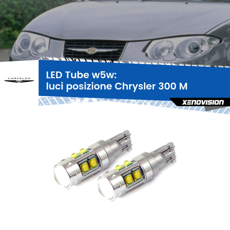 <strong>Luci posizione LED 6000k per Chrysler 300 M</strong>  1998-2004. Lampadine <strong>W5W</strong> canbus modello Tube, luce bianco lunare, lunga durata e compatibilità.