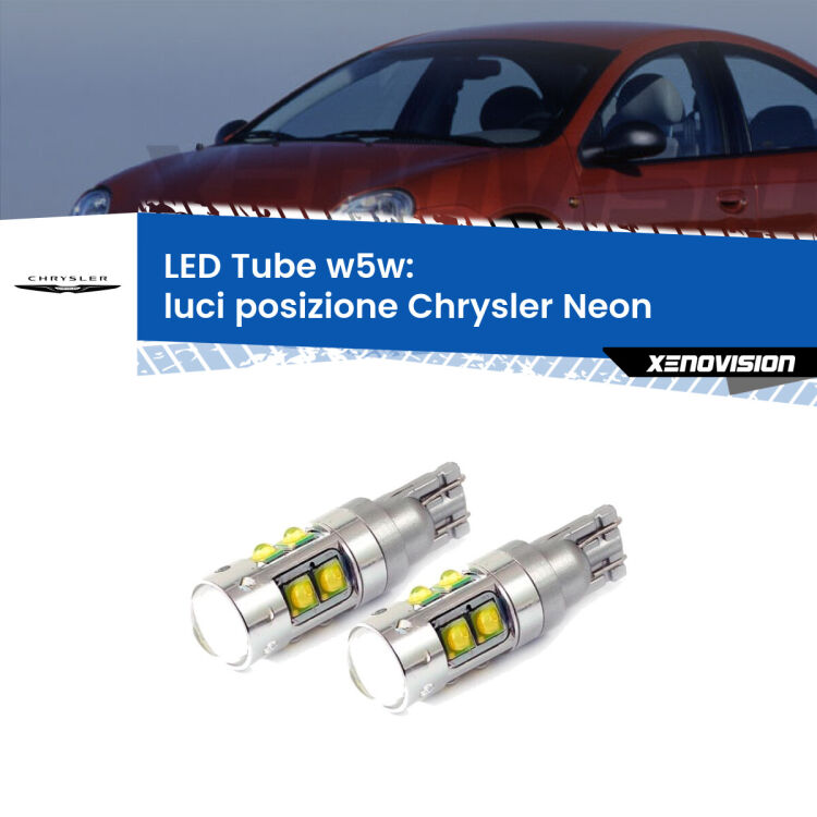 <strong>Luci posizione LED 6000k per Chrysler Neon</strong>  1994-1999. Lampadine <strong>W5W</strong> canbus modello Tube, luce bianco lunare, lunga durata e compatibilità.