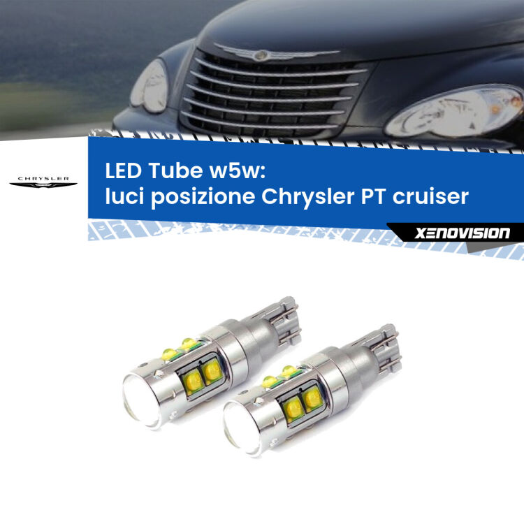 <strong>Luci posizione LED 6000k per Chrysler PT cruiser</strong>  2000-2010. Lampadine <strong>W5W</strong> canbus modello Tube, luce bianco lunare, lunga durata e compatibilità.