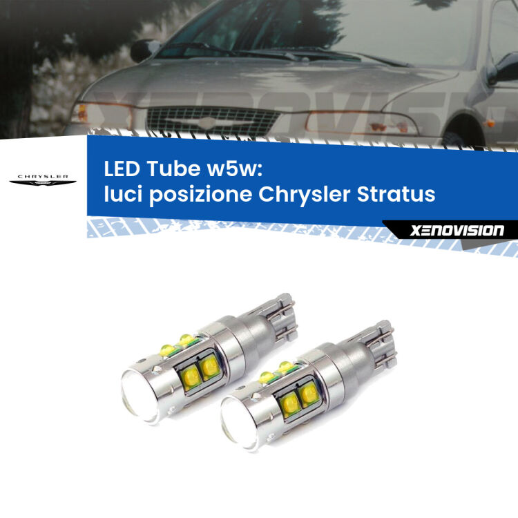 <strong>Luci posizione LED 6000k per Chrysler Stratus</strong>  1995-2001. Lampadine <strong>W5W</strong> canbus modello Tube, luce bianco lunare, lunga durata e compatibilità.