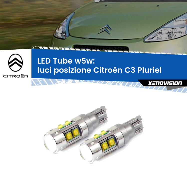 <strong>Luci posizione LED 6000k per Citroën C3 Pluriel</strong>  2003-2010. Lampadine <strong>W5W</strong> canbus modello Tube, luce bianco lunare, lunga durata e compatibilità.