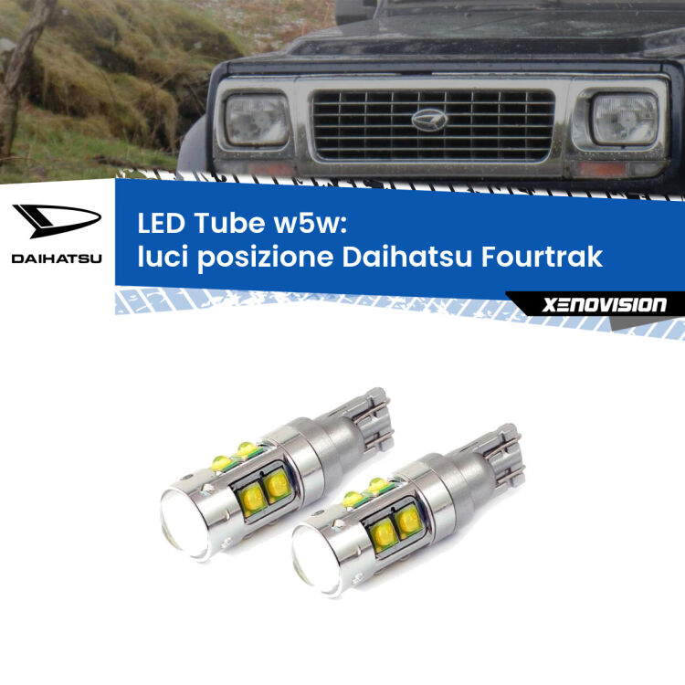 <strong>Luci posizione LED 6000k per Daihatsu Fourtrak</strong>  1985-1998. Lampadine <strong>W5W</strong> canbus modello Tube, luce bianco lunare, lunga durata e compatibilità.