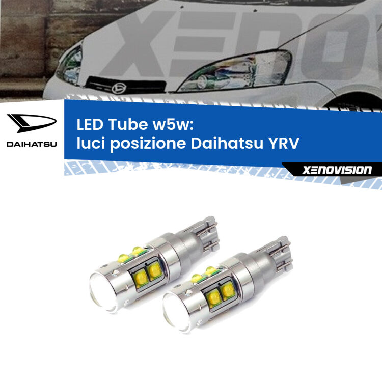 <strong>Luci posizione LED 6000k per Daihatsu YRV</strong>  2000-2005. Lampadine <strong>W5W</strong> canbus modello Tube, luce bianco lunare, lunga durata e compatibilità.