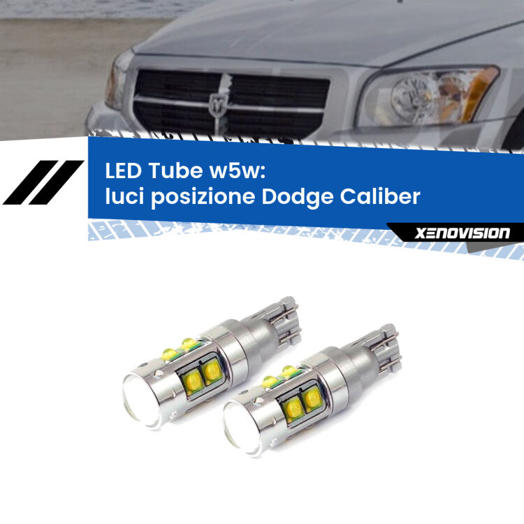 <strong>Luci posizione LED 6000k per Dodge Caliber</strong>  2006-2011. Lampadine <strong>W5W</strong> canbus modello Tube, luce bianco lunare, lunga durata e compatibilità.