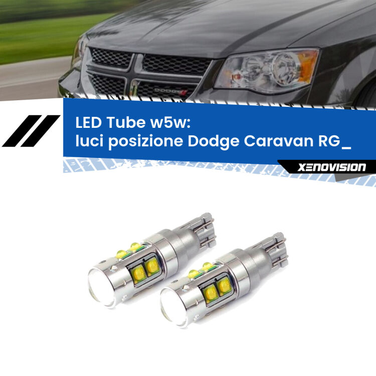 <strong>Luci posizione LED 6000k per Dodge Caravan</strong> RG_ 2000-2007. Lampadine <strong>W5W</strong> canbus modello Tube, luce bianco lunare, lunga durata e compatibilità.