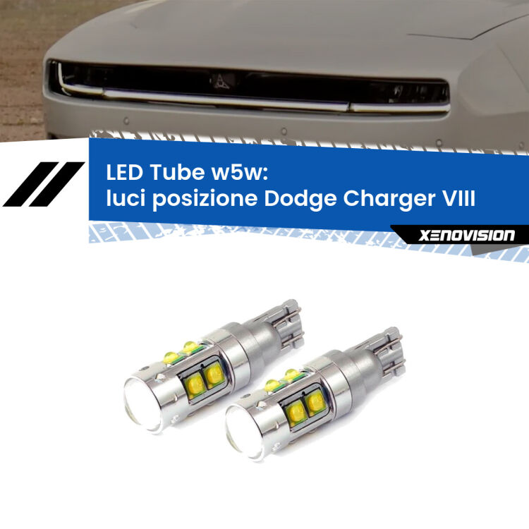 <strong>Luci posizione LED 6000k per Dodge Charger</strong> VIII 2024in poi. Lampadine <strong>W5W</strong> canbus modello Tube, luce bianco lunare, lunga durata e compatibilità.