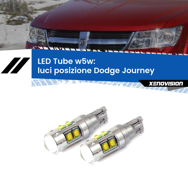 <strong>Luci posizione LED 6000k per Dodge Journey</strong>  2008-2015. Lampadine <strong>W5W</strong> canbus modello Tube, luce bianco lunare, lunga durata e compatibilità.