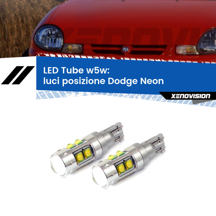 <strong>Luci posizione LED 6000k per Dodge Neon</strong>  1994-1999. Lampadine <strong>W5W</strong> canbus modello Tube, luce bianco lunare, lunga durata e compatibilità.